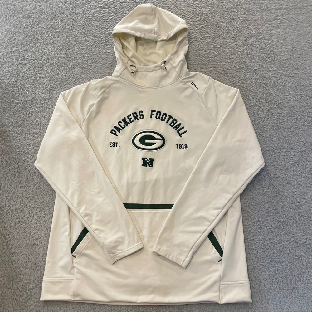 UNRL x Green Bay Packers Hoodie Men Large Ivory NFL Performance Pullover
